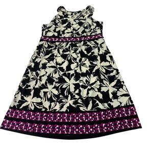 APT 9 Womens Sz L Black Cream Pink/Purple Sleeveless A Line Floral Print Dress